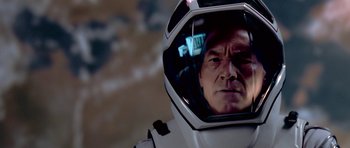 Movie still from “Star Trek: First Contact” (1996), directed by Jonathan Frakes – A man in a space suit looking into a mirror; Close Up shot, Over the shoulder angle