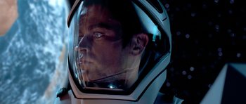 Movie still from “Star Trek: First Contact” (1996), directed by Jonathan Frakes – A person wearing a helmet; Close Up shot, Over the shoulder angle