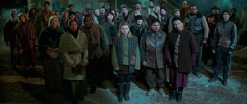 Movie still from “Star Trek: First Contact” (1996), directed by Jonathan Frakes – A group of people standing in front of each other; Wide shot, High angle