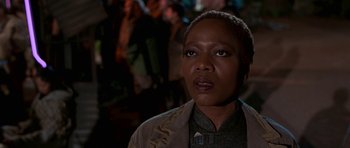 Movie still from “Star Trek: First Contact” (1996), directed by Jonathan Frakes – An older woman is looking into the distance; Close Up shot, Low angle