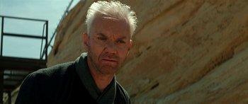 Movie still from “Star Trek: Generations” (1994), directed by David Carson – A person with white hair; Close Up shot, Low angle