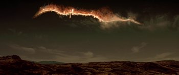 Movie still from “Star Trek: Generations” (1994), directed by David Carson – A strange cloud formation is seen in the sky over a desert landscape at night; Extreme Wide shot, Low angle
