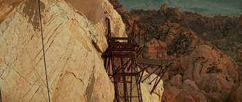 Movie still from “Star Trek: Generations” (1994), directed by David Carson – A metal structure on top of a cliff; Extreme Wide shot, High angle