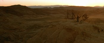 Movie still from “Star Trek: Generations” (1994), directed by David Carson – A view of a desert landscape at sunset; Extreme Wide shot, Low angle