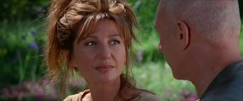 Movie still from “Star Trek: Insurrection” (1998), directed by Jonathan Frakes – A person talking to another person; Close Up shot, Over the shoulder angle