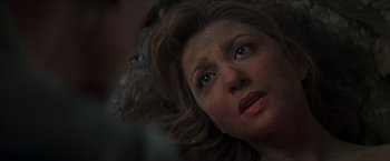 Movie still from “Star Trek: Insurrection” (1998), directed by Jonathan Frakes – A woman's face as she lies in bed; Close Up shot, Overhead angle