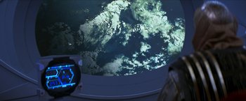 Movie still from “Star Trek: Insurrection” (1998), directed by Jonathan Frakes – A view of the earth from a plane window at night; Extreme Wide shot, Overhead angle