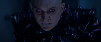 Movie still from “Star Trek: Nemesis” (2002), directed by Stuart Baird – A person wearing a costume; Close Up shot, Low angle