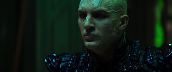 Movie still from “Star Trek: Nemesis” (2002), directed by Stuart Baird – A person wearing a costume; Close Up shot, Low angle