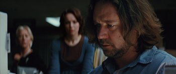 Movie still from “State of Play” (2009), directed by Kevin Macdonald – A man and a woman are looking at each other; Close Up shot, Over the shoulder angle