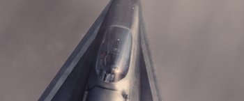 Movie still from “Stealth” (2005), directed by Rob Cohen – A view of a plane from the inside of the plane; Wide shot, Overhead angle