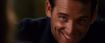 Movie still from “Stealth” (2005), directed by Rob Cohen – A man's face with blue eyes; Extreme Close Up shot, Over the shoulder angle