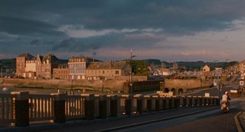 Movie still from “Summer of 85” (2020), directed by François Ozon – A view of a city from across the street; Extreme Wide shot, Low angle