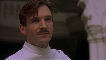 Movie still from “Sunshine” (1999), directed by István Szabó – A person with a mustache; Close Up shot, Low angle