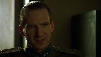 Movie still from “Sunshine” (1999), directed by István Szabó – A person wearing a military uniform; Close Up shot, Low angle