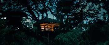 Movie still from “Swiss Family Robinson” (1960), directed by Ken Annakin – A tree house in the middle of the night time; Extreme Wide shot, Low angle