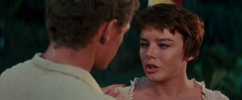 Movie still from “Swiss Family Robinson” (1960), directed by Ken Annakin – A man and a woman looking at one another; Close Up shot, Over the shoulder angle