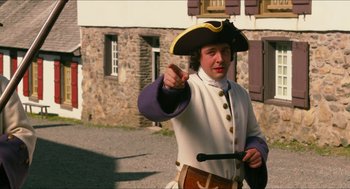 Movie still from “Take This Waltz” (2011), directed by Sarah Polley – A man dressed as a pirate points at the camera; Medium shot, Low angle