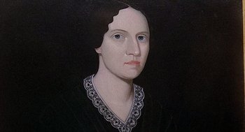 Movie still from “Taking Off” (1971), directed by Milos Forman – An oil painting of a woman wearing a black dress; Close Up shot, High angle