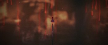 Movie still from “Tekkonkinkreet” (2006), directed by Michael Arias – An image of a pencil with a red light on top of it; Extreme Wide shot, Overhead angle