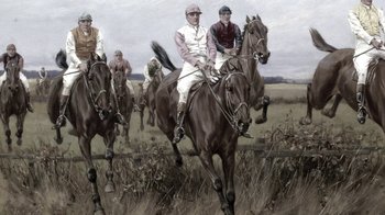 Movie still from “Temple Grandin” (2010), directed by Mick Jackson – A group of people riding on the backs of horses; Wide shot, Low angle