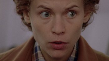 Movie still from “Temple Grandin” (2010), directed by Mick Jackson – A woman's face with a surprised look; Close Up shot, High angle