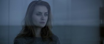 Movie still from “Department Q: The Absent One” (2014), directed by Mikkel Nørgaard – A beautiful woman with long hair looking out a window; Close Up shot, Low angle