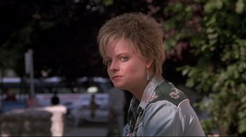 Movie still from “The Accused” (1988), directed by Jonathan Kaplan – A person wearing a jacket; Close Up shot, Low angle