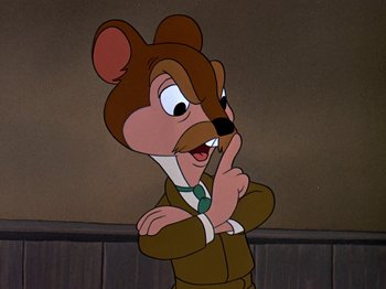 Movie still from “The Adventures of Ichabod and Mr. Toad” (1949), directed by Jack Kinney – A picture of a cartoon character with a mustache; Close Up shot, High angle
