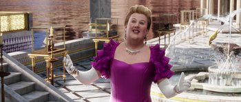 Movie still from “The Adventures of Tintin” (2011), directed by Steven Spielberg – A woman in a purple dress and white gloves; Close Up shot, Over the shoulder angle