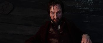 Movie still from “The Adventures of Tintin” (2011), directed by Steven Spielberg – A man with a long beard and a mustache; Close Up shot, Low angle