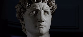 Movie still from “The Agony and the Ecstasy” (1965), directed by Carol Reed – View of the head of a statue; Close Up shot, High angle