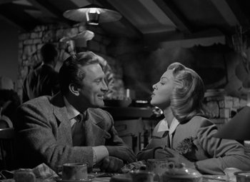 Movie still from “The Bad and the Beautiful” (1952), directed by Vincente Minnelli – A man and a woman sitting at a dinner table; Medium shot, Low angle