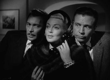 Movie still from “The Bad and the Beautiful” (1952), directed by Vincente Minnelli – A black - and - white photo of a man and two women; Close Up shot, Low angle