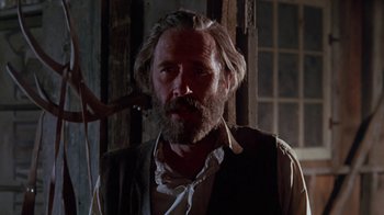 Movie still from “The Ballad of Cable Hogue” (1970), directed by Sam Peckinpah – An old man with a long white beard; Close Up shot, Low angle