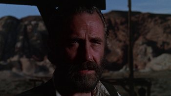 Movie still from “The Ballad of Cable Hogue” (1970), directed by Sam Peckinpah – A person with a beard; Close Up shot, Low angle