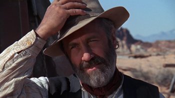 Movie still from “The Ballad of Cable Hogue” (1970), directed by Sam Peckinpah – A person wearing a hat; Close Up shot, Low angle