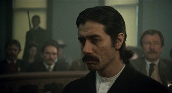 Movie still from “The Ballad of Gregorio Cortez” (1982), directed by Robert M. Young – A person in a court room; Close Up shot, Over the shoulder angle