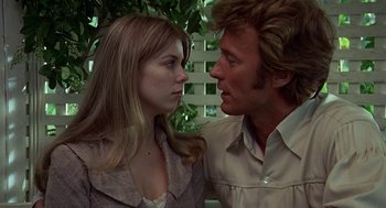 Movie still from “The Beguiled” (1971), directed by Don Siegel – A man and a woman looking at one another; Close Up shot, Low angle