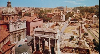 Movie still from “The Belly of an Architect” (1987), directed by Peter Greenaway – An aerial view of an ancient roman city; Extreme Wide shot, High angle