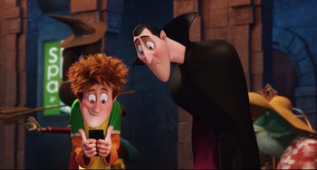 Movie still from “Hotel Transylvania 2” (2015), directed by Genndy Tartakovsky – Medium shot, Over the shoulder angle