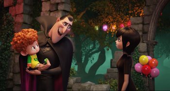 Movie still from “Hotel Transylvania 2” (2015), directed by Genndy Tartakovsky – Medium shot, Over the shoulder angle