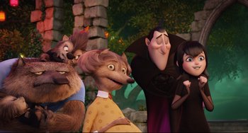 Movie still from “Hotel Transylvania 2” (2015), directed by Genndy Tartakovsky – Medium shot, Over the shoulder angle