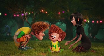 Movie still from “Hotel Transylvania 2” (2015), directed by Genndy Tartakovsky – Medium shot, Over the shoulder angle