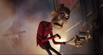 Movie still from “Hotel Transylvania 2” (2015), directed by Genndy Tartakovsky – Medium shot, Low angle