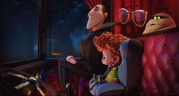Movie still from “Hotel Transylvania 2” (2015), directed by Genndy Tartakovsky – Wide shot, Over the shoulder angle