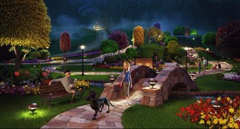 Movie still from “Hotel Transylvania 2” (2015), directed by Genndy Tartakovsky – Extreme Wide shot, High angle