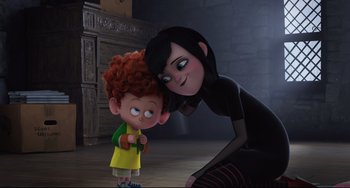 Movie still from “Hotel Transylvania 2” (2015), directed by Genndy Tartakovsky – Medium shot, Over the shoulder angle