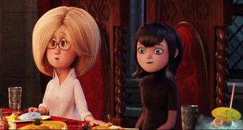 Movie still from “Hotel Transylvania 2” (2015), directed by Genndy Tartakovsky – Medium shot, Over the shoulder angle