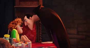 Movie still from “Hotel Transylvania 2” (2015), directed by Genndy Tartakovsky – Medium shot, Over the shoulder angle